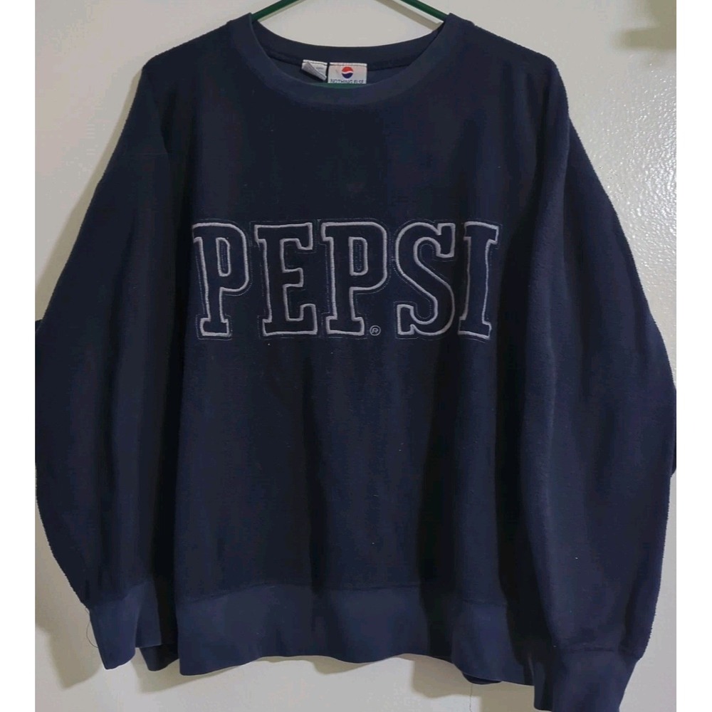 Vintage Y2K Pepsi Fleece Embroidered Pullover Sweater‎ XL Navy Blue